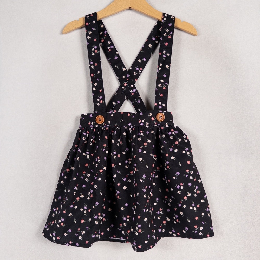Baileys Blossoms Overall Suspender Skirt Pinafore Girls 3T Black Floral